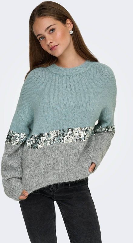 Only - Onlmaine Life Ls Sequin Block - Gebreide Trui - Arona/sliver Seq
