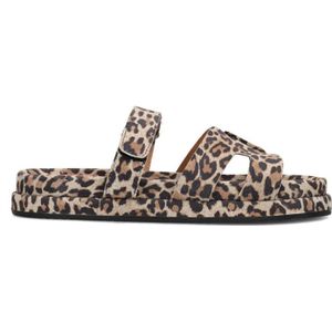 PS Poelman Mag suède slippers met panterprint beige/zwart