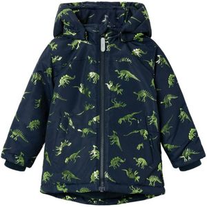 NAME IT MINI winterjas NMMMAX met all over print donkerblauw/groen