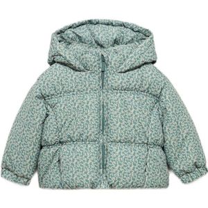 Mango Kids gebloemde gewatteerde winterjas groen/wit