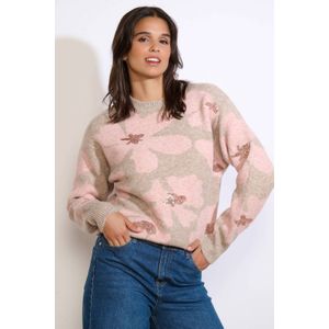 LOLALIZA gebloemde trui beige met pailletten