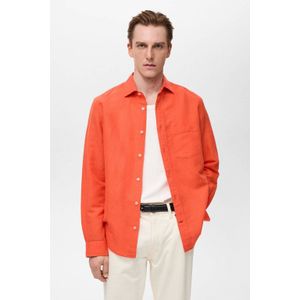 Mango Man linnen casual overhemd oranje