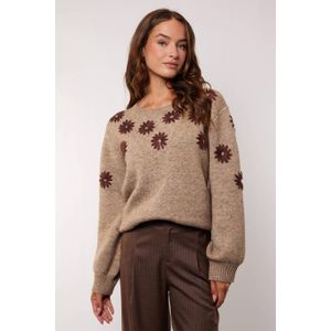 G-maxx - Zaina - Gebreide Trui - Bruin - Gebloemde Print