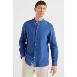 WE Fashion regular fit overhemd met linnen blue smoke