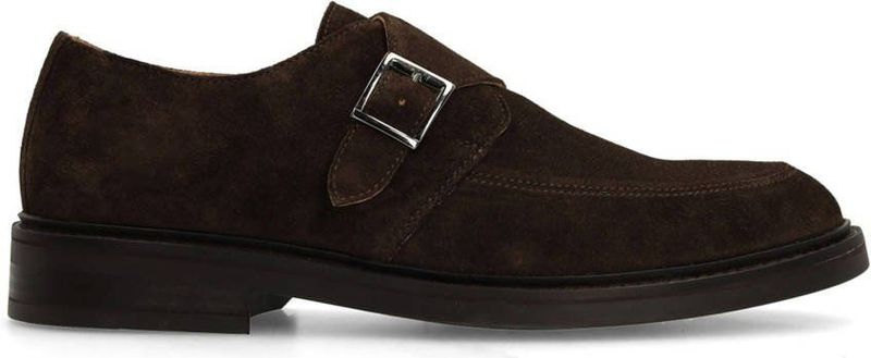 Manfield - Gespschoenen - Donkerbruin - Suède - Zwarte Hak 3 cm
