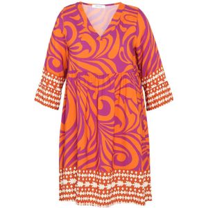 Paprika jurk met all over print roze/ oranje/ rood