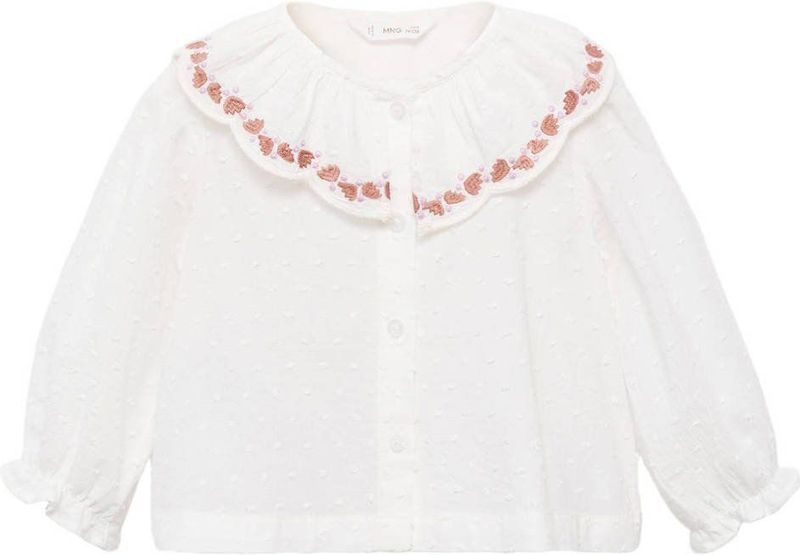 Mango Kids - Blouse - Wit - Katoen - Peter Pan-kraag