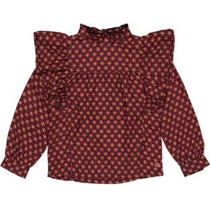 Quapi blouse ALEXIA met all over print en ruches wijnrood/zwart