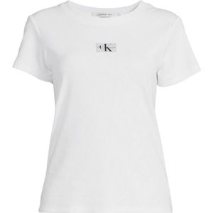 CALVIN KLEIN JEANS ribgebreid T-shirt met logo wit