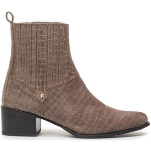 Floris van Bommel Evi 01.12 suède enkellaarzen met crocoprint taupe