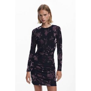 Desigual - Floral Long Sleeve Round Neck Dress - Zwart - Jurk