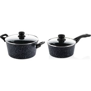 Westinghouse pannenset Steelpan Marble ø 20 cm / 2.1 Liter / Kookpan Black Marble ø 28 cm / 8.5 Liter