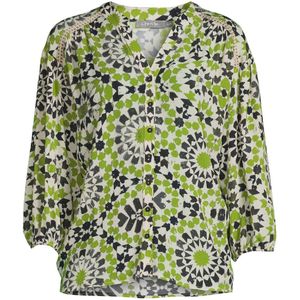 Geisha blouse met all over print groen/ecru/zwart