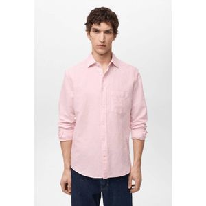 Mango Man linnen casual overhemd lichtroze