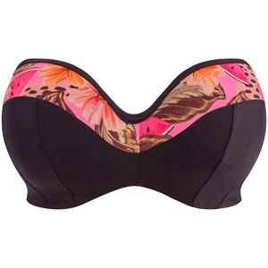 Elomi niet-voorgevormde strapless bandeau bikinitop Cabana Nights zwart/roze