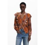 Romantische Blouse - Oranje - V-hals - Lange Mouwen - Paisley-print