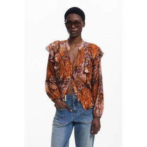 Romantische Blouse - Oranje - V-hals - Lange Mouwen - Paisley-print