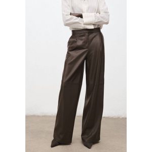 Mango imitatieleren wide leg regular waist broek bruin