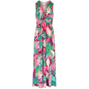 Morgan maxi jurk met bladprint groen/roze/ecru
