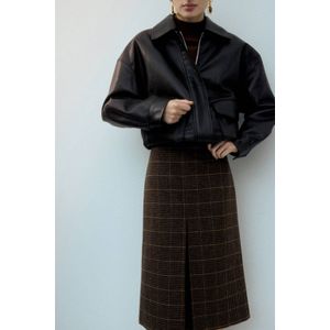 Mango geruite A-lijn rok donkerbruin