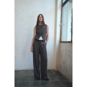 Mango gilet met krijtstreep grijs