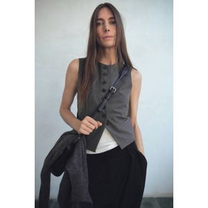 Mango gilet met krijtstreep grijs