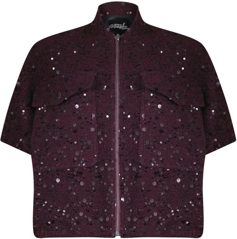 Poools wollen jasje met pailletten donkerrood