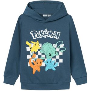 NAME IT KIDS Pokemon hoodie NKMJISTER met printopdruk blue denim