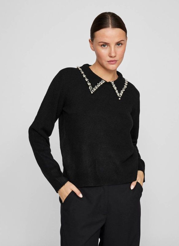 VILA gebreide trui zwart met parels