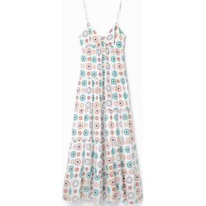 Desigual maxi A-lijn jurk met all over print wit/blauw/oranje