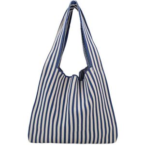 HVISK gestreepte shopper Carry Knit blauw/wit