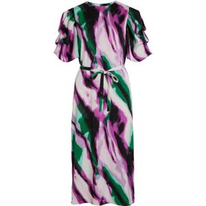 VILA jurk met all over print en ceintuur paars/groen/ecru