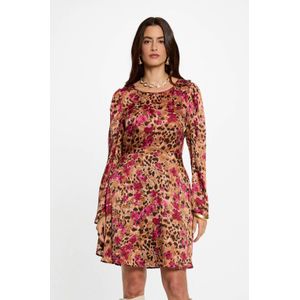 Morgan gebloemde korte jurk lichtbruin