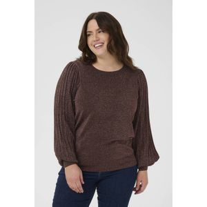 KAFFE Curve Dames trui bruin (Maat: S) - Glitter - Halslijn: Ronde hals,