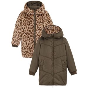 WE Fashion gewatteerde winterjas met dierenprint olijfgroen/multicolor