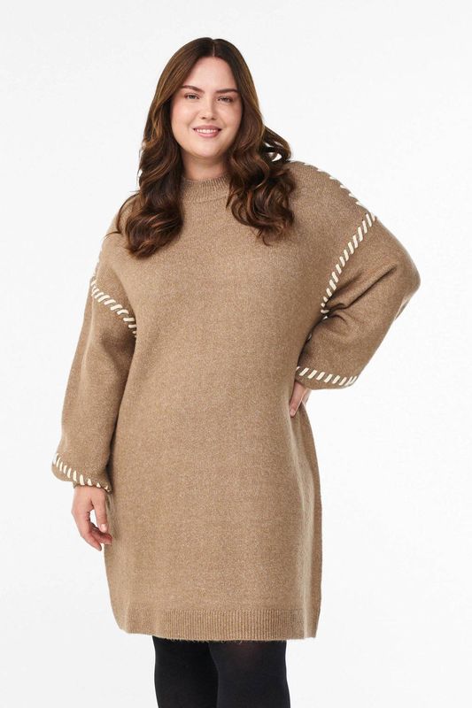 Zizzi gebreide jurk lichtbruin