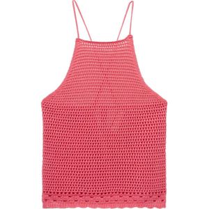 Mango crochet top met open rug roze