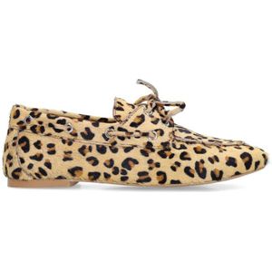 Sacha leren bootschoenen met panterprint beige/zwart