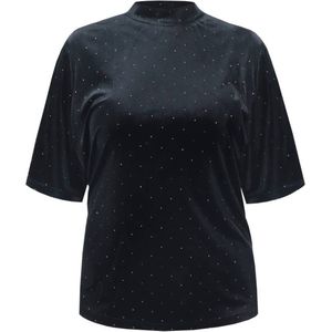 Exxcellent velours top met col zwart met glitter