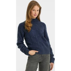 Anytime gebreide kabel trui met hoge hals marineblauw