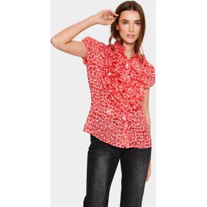 Saint Tropez semi-transparante top Lilly met all over print en ruches rood/ecru