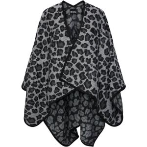 PIECES poncho met panterprint PCJESSA grijs/zwart