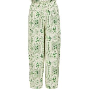 OBJECT wide leg broek OBJELI met all over print groen/ beige