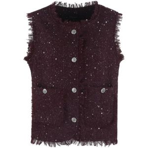 G-maxx gebreid vest donkerpaars met pailletten