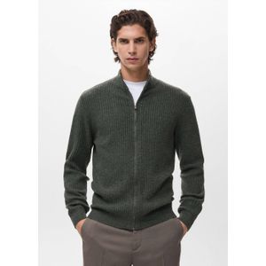 Mango Man vest met wol rib gebreid donkergroen