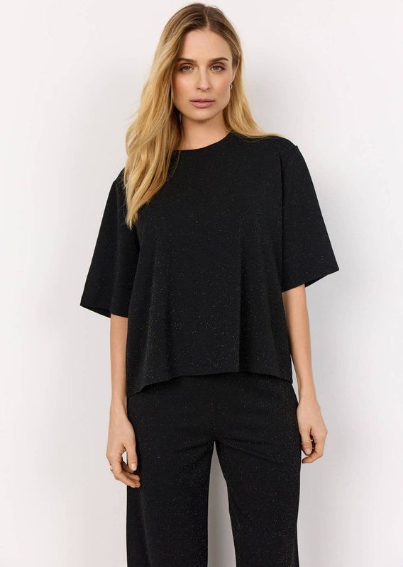 Soyaconcept - Glitter Top - Zwart - Korte Mouwen - Ronde Hals