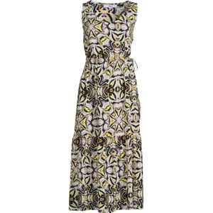 Miss Etam jurk met all over print en volant ecru/paars/geel