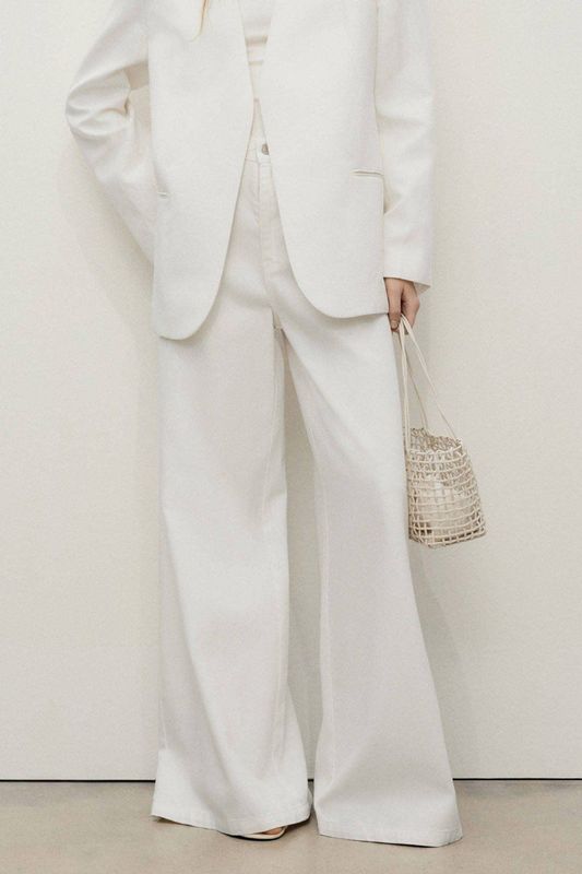 Mango - High Waist Wide Leg Jeans - Wit