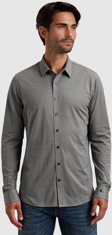 Cast Iron Heren overhemd lange mouw blauw (Maat: S) - Effen