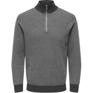 Only & Sons - Onsphilip Ls Zip High Neck Knit - Trui - Donkergrijs